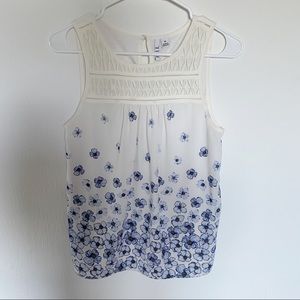 Elle Size XS White and Blue Floral Tank Top